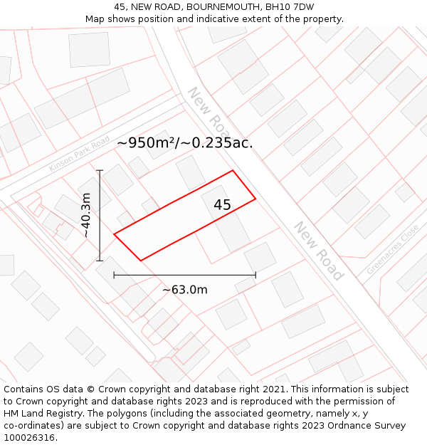 45, NEW ROAD, BOURNEMOUTH, BH10 7DW: Plot and title map