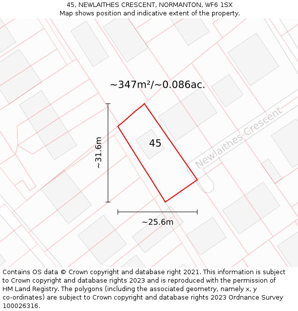 45, NEWLAITHES CRESCENT, NORMANTON, WF6 1SX: Plot and title map