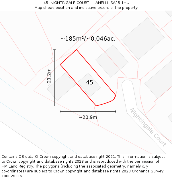 45, NIGHTINGALE COURT, LLANELLI, SA15 1HU: Plot and title map