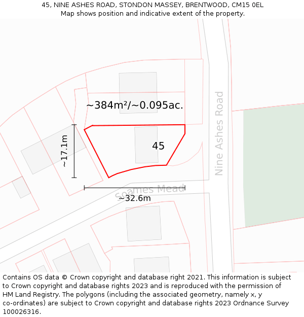 45, NINE ASHES ROAD, STONDON MASSEY, BRENTWOOD, CM15 0EL: Plot and title map