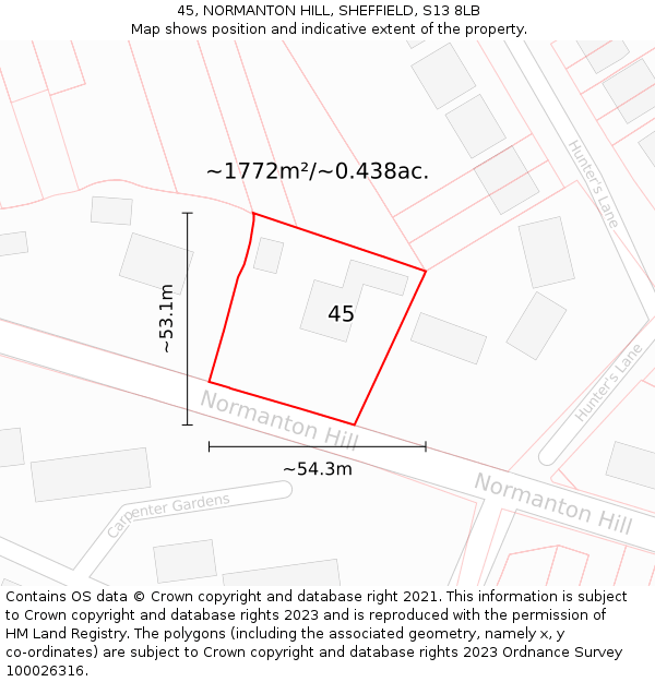 45, NORMANTON HILL, SHEFFIELD, S13 8LB: Plot and title map