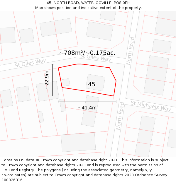 45, NORTH ROAD, WATERLOOVILLE, PO8 0EH: Plot and title map