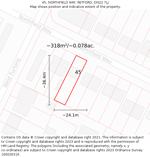 45, NORTHFIELD WAY, RETFORD, DN22 7LJ: Plot and title map