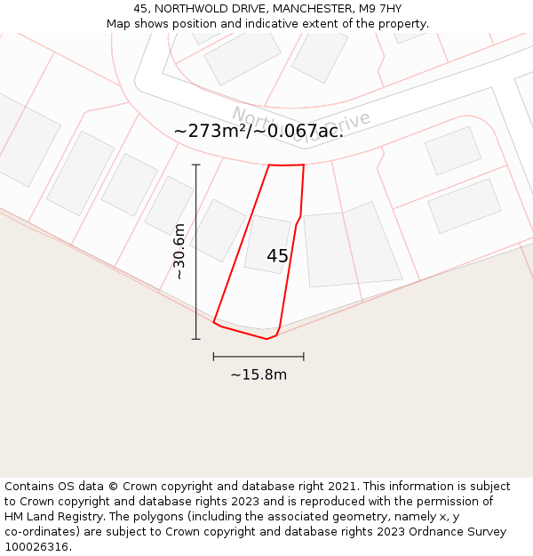 45, NORTHWOLD DRIVE, MANCHESTER, M9 7HY: Plot and title map