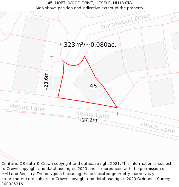 45, NORTHWOOD DRIVE, HESSLE, HU13 0TA: Plot and title map