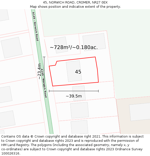 45, NORWICH ROAD, CROMER, NR27 0EX: Plot and title map