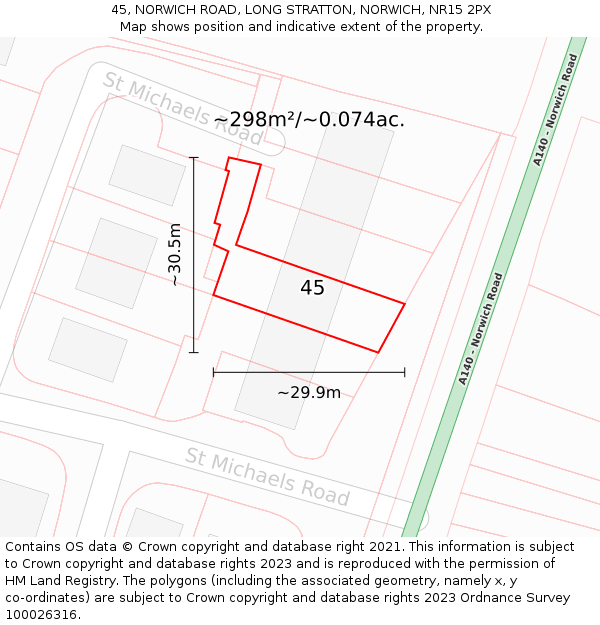 45, NORWICH ROAD, LONG STRATTON, NORWICH, NR15 2PX: Plot and title map