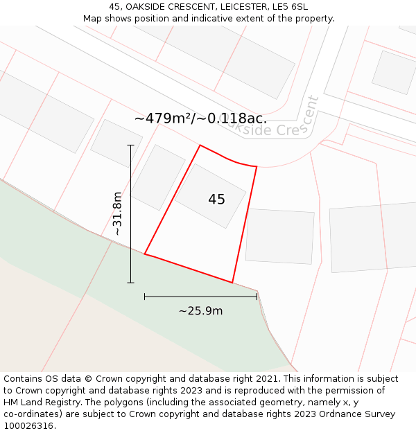 45, OAKSIDE CRESCENT, LEICESTER, LE5 6SL: Plot and title map