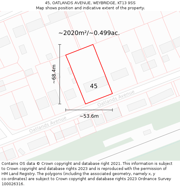 45, OATLANDS AVENUE, WEYBRIDGE, KT13 9SS: Plot and title map