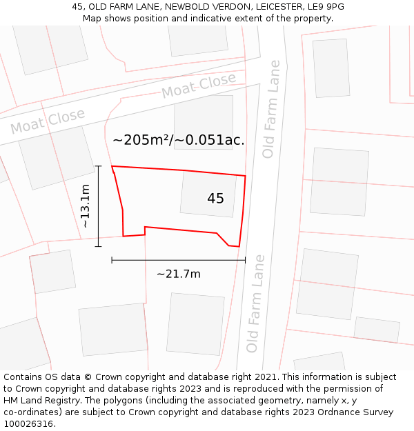 45, OLD FARM LANE, NEWBOLD VERDON, LEICESTER, LE9 9PG: Plot and title map