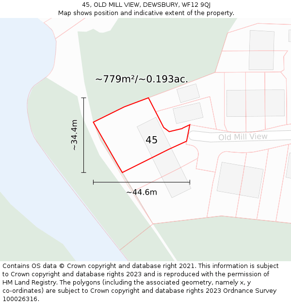 45, OLD MILL VIEW, DEWSBURY, WF12 9QJ: Plot and title map