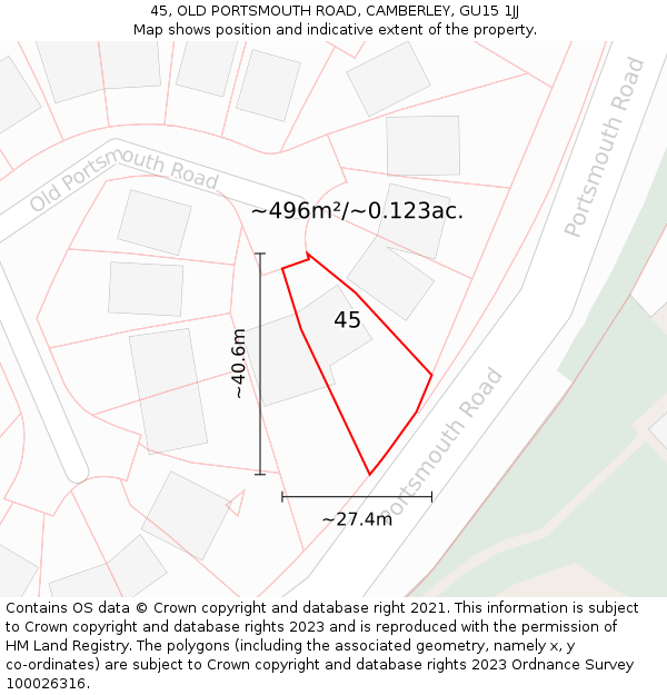 45, OLD PORTSMOUTH ROAD, CAMBERLEY, GU15 1JJ: Plot and title map