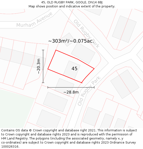 45, OLD RUGBY PARK, GOOLE, DN14 6BJ: Plot and title map