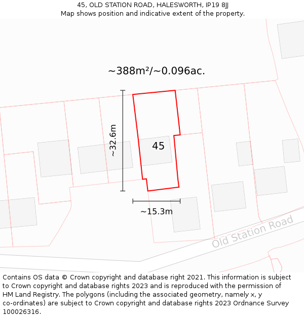 45, OLD STATION ROAD, HALESWORTH, IP19 8JJ: Plot and title map