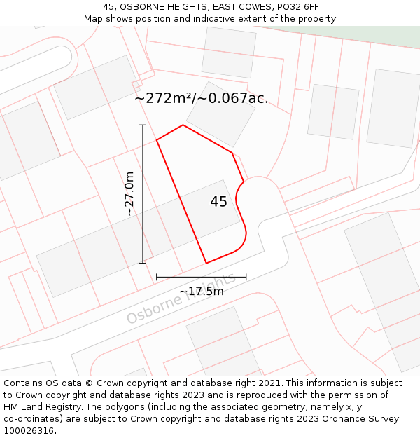 45, OSBORNE HEIGHTS, EAST COWES, PO32 6FF: Plot and title map