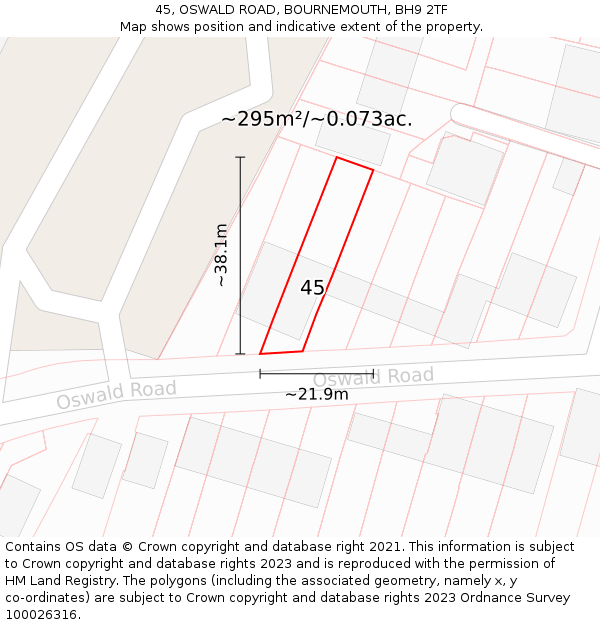 45, OSWALD ROAD, BOURNEMOUTH, BH9 2TF: Plot and title map