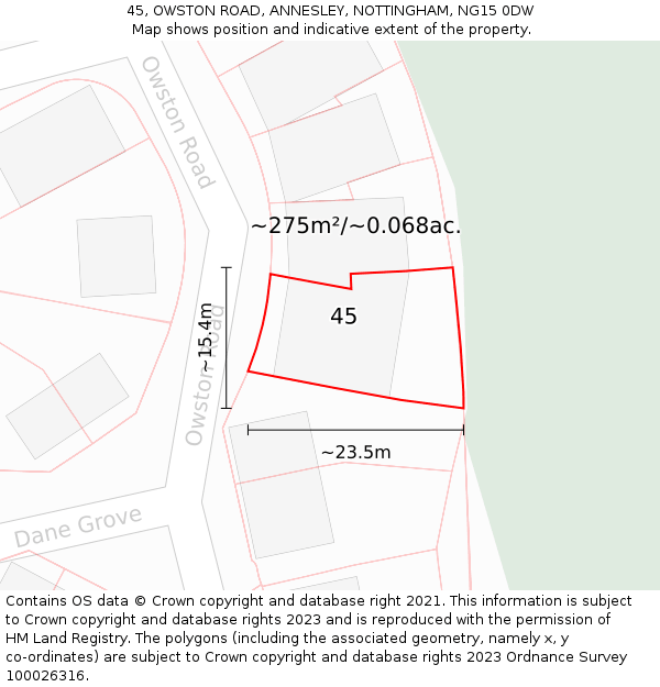 45, OWSTON ROAD, ANNESLEY, NOTTINGHAM, NG15 0DW: Plot and title map