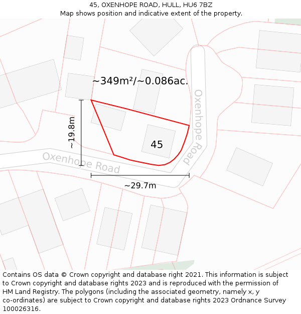 45, OXENHOPE ROAD, HULL, HU6 7BZ: Plot and title map