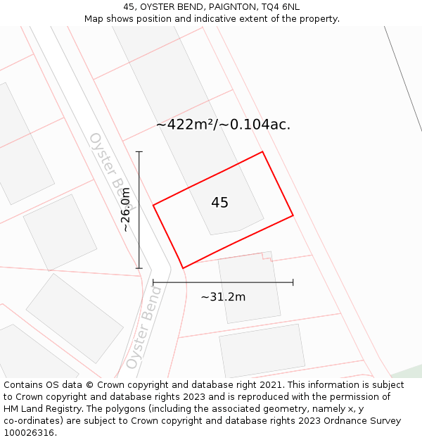 45, OYSTER BEND, PAIGNTON, TQ4 6NL: Plot and title map