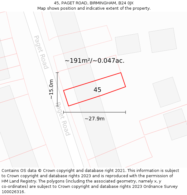 45, PAGET ROAD, BIRMINGHAM, B24 0JX: Plot and title map