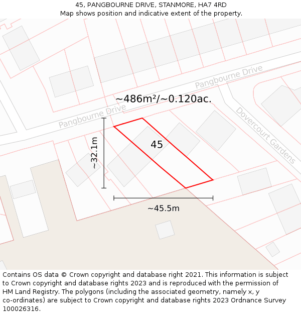 45, PANGBOURNE DRIVE, STANMORE, HA7 4RD: Plot and title map