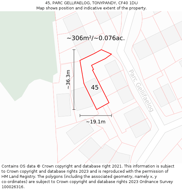 45, PARC GELLIFAELOG, TONYPANDY, CF40 1DU: Plot and title map