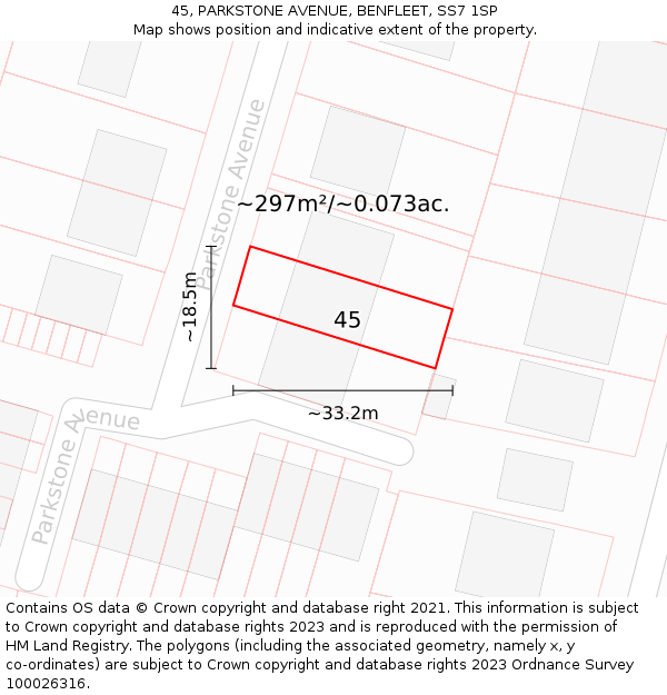 45, PARKSTONE AVENUE, BENFLEET, SS7 1SP: Plot and title map