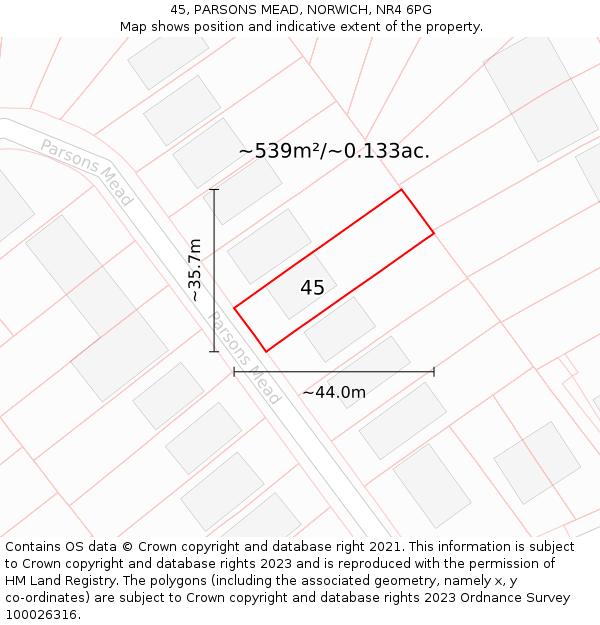 45, PARSONS MEAD, NORWICH, NR4 6PG: Plot and title map