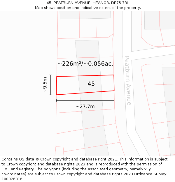45, PEATBURN AVENUE, HEANOR, DE75 7RL: Plot and title map