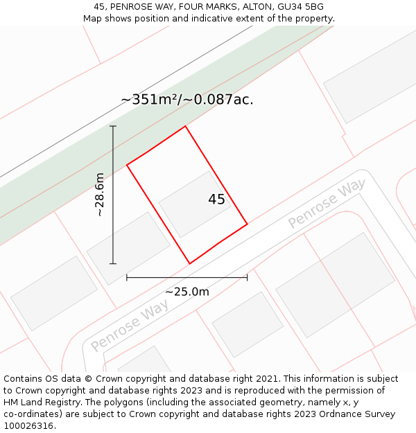 45, PENROSE WAY, FOUR MARKS, ALTON, GU34 5BG: Plot and title map