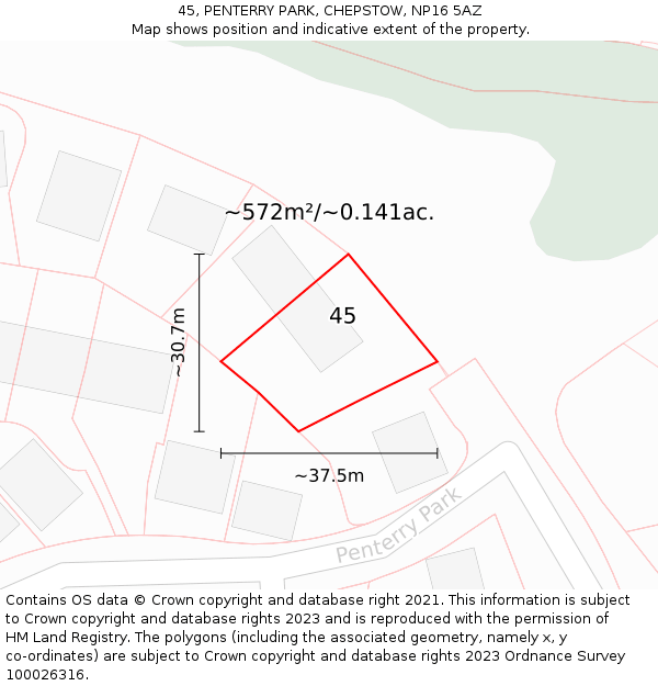 45, PENTERRY PARK, CHEPSTOW, NP16 5AZ: Plot and title map