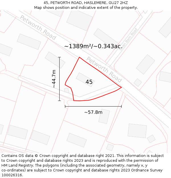 45, PETWORTH ROAD, HASLEMERE, GU27 2HZ: Plot and title map