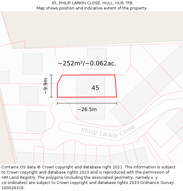 45, PHILIP LARKIN CLOSE, HULL, HU6 7FB: Plot and title map