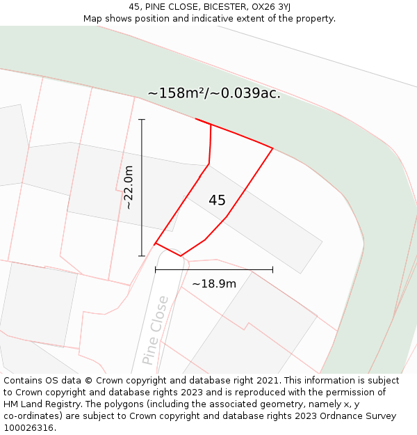 45, PINE CLOSE, BICESTER, OX26 3YJ: Plot and title map