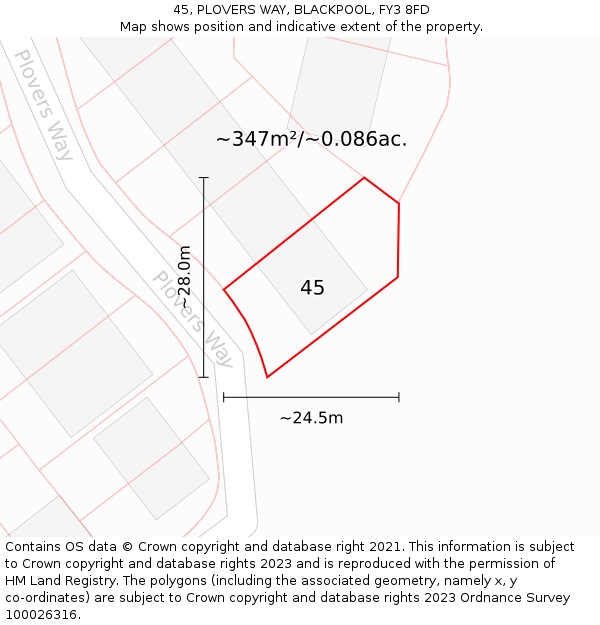 45, PLOVERS WAY, BLACKPOOL, FY3 8FD: Plot and title map