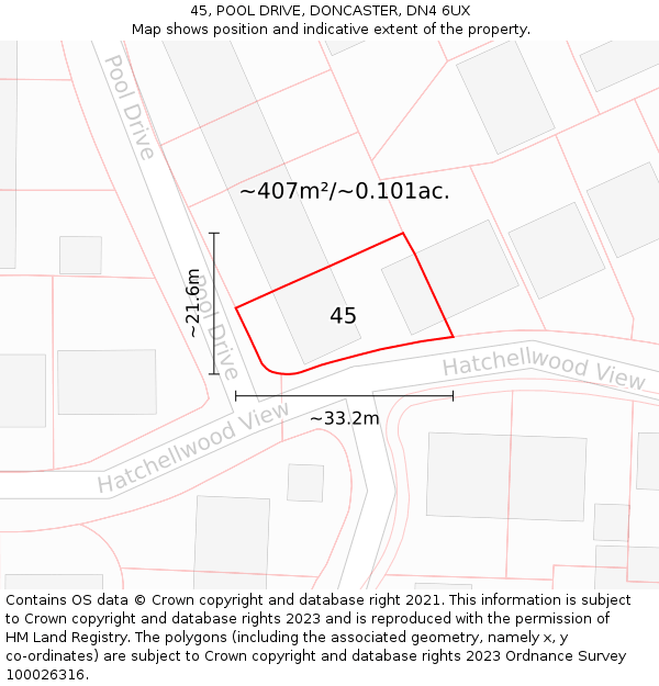 45, POOL DRIVE, DONCASTER, DN4 6UX: Plot and title map