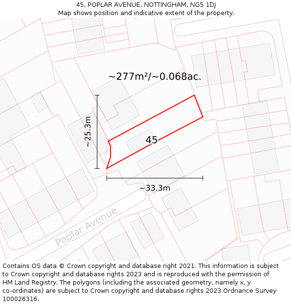 45, POPLAR AVENUE, NOTTINGHAM, NG5 1DJ: Plot and title map