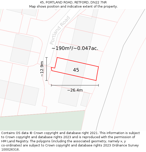 45, PORTLAND ROAD, RETFORD, DN22 7NR: Plot and title map