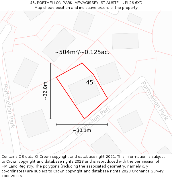 45, PORTMELLON PARK, MEVAGISSEY, ST AUSTELL, PL26 6XD: Plot and title map