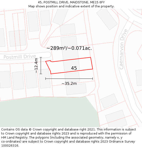 45, POSTMILL DRIVE, MAIDSTONE, ME15 6FY: Plot and title map