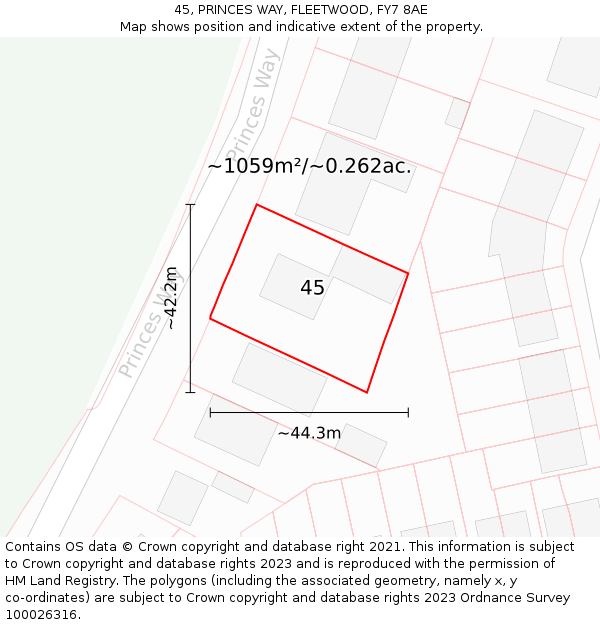 45, PRINCES WAY, FLEETWOOD, FY7 8AE: Plot and title map