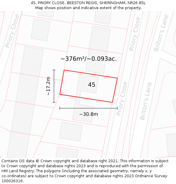 45, PRIORY CLOSE, BEESTON REGIS, SHERINGHAM, NR26 8SL: Plot and title map