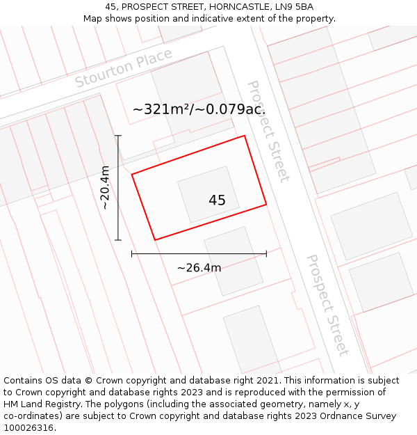 45, PROSPECT STREET, HORNCASTLE, LN9 5BA: Plot and title map