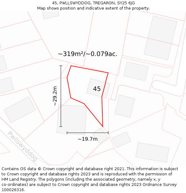 45, PWLLSWYDDOG, TREGARON, SY25 6JG: Plot and title map