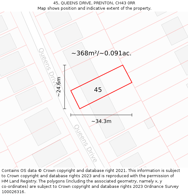 45, QUEENS DRIVE, PRENTON, CH43 0RR: Plot and title map