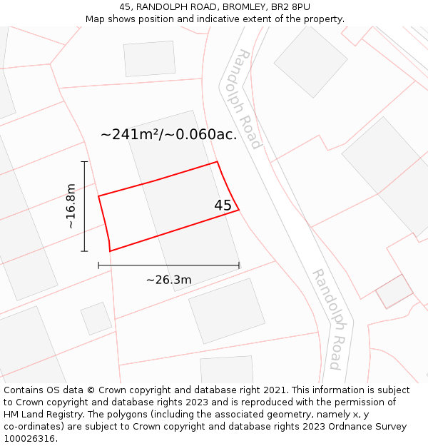 45, RANDOLPH ROAD, BROMLEY, BR2 8PU: Plot and title map