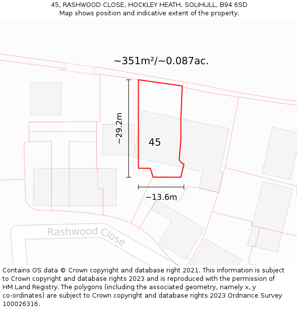 45, RASHWOOD CLOSE, HOCKLEY HEATH, SOLIHULL, B94 6SD: Plot and title map