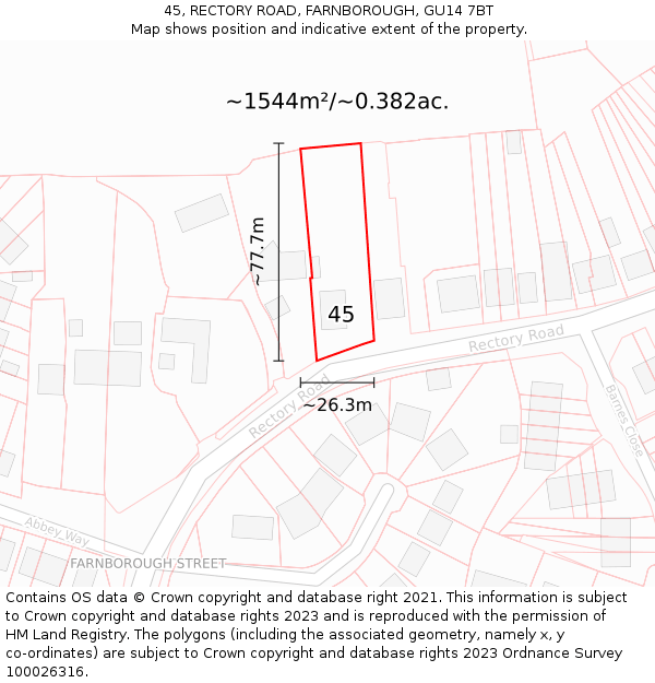 45, RECTORY ROAD, FARNBOROUGH, GU14 7BT: Plot and title map
