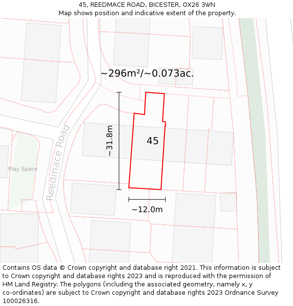 45, REEDMACE ROAD, BICESTER, OX26 3WN: Plot and title map