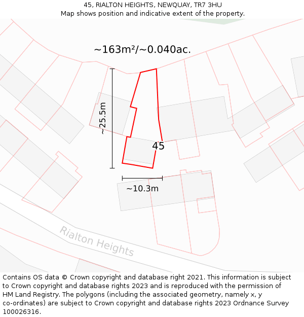 45, RIALTON HEIGHTS, NEWQUAY, TR7 3HU: Plot and title map